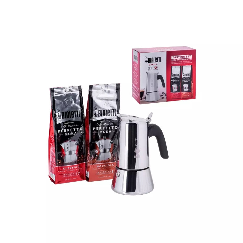 Bialetti Venus 6 Cup Gift Set + 2x Perfetto Moka 250g