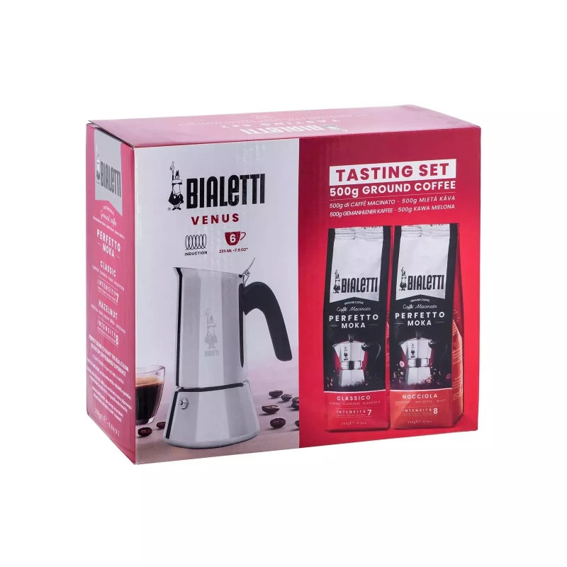 Bialetti Venus 6 Cup Gift Set + 2x Perfetto Moka 250g