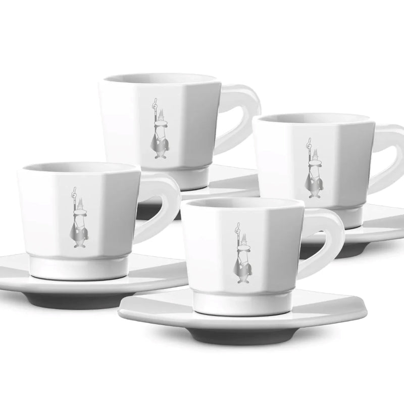 Bialetti Octagonal 8 Face Espresso Cups Set Of 4 - White or Black