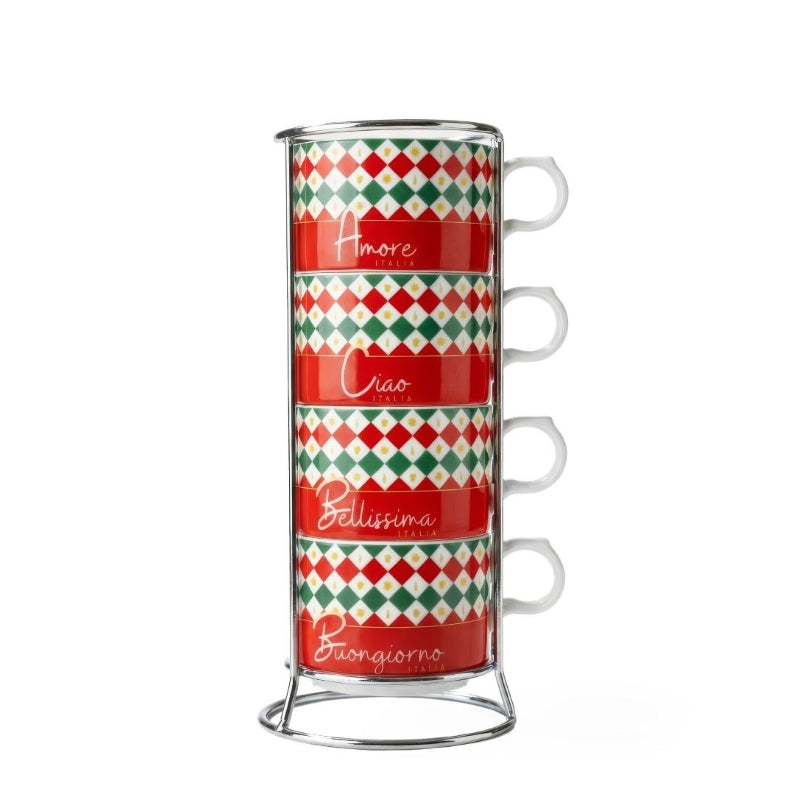 Bialetti Ciao Italia Stackable Cappuccino Cups Tricolore Set of 4x 160ml