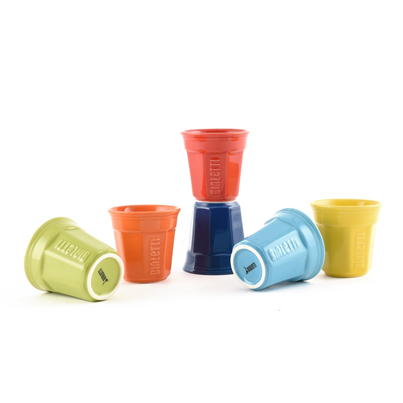 Bialetti Set Of 6 Octagonal Multicolour Cups - Coffee Bicchierini