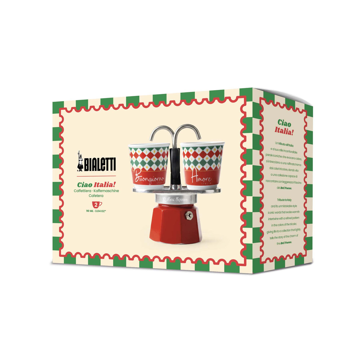 Bialetti Mini Express Ciao Italia 2 Cup Moka + 2 Cups Tricolore