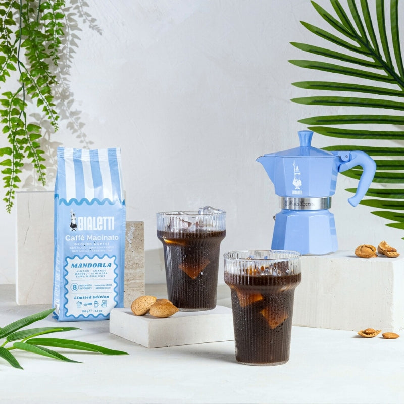 Bialetti Almond Coffee + Moka Express Blue 3 Cups Iced Coffee Gift Set