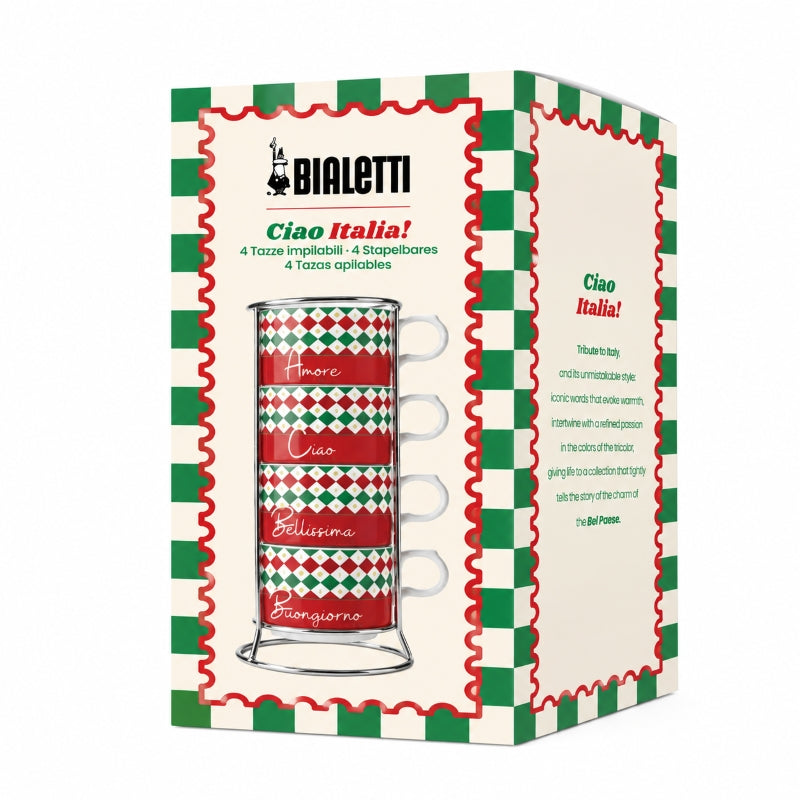 Bialetti Ciao Italia Stackable Cappuccino Cups Tricolore Set of 4x 160ml