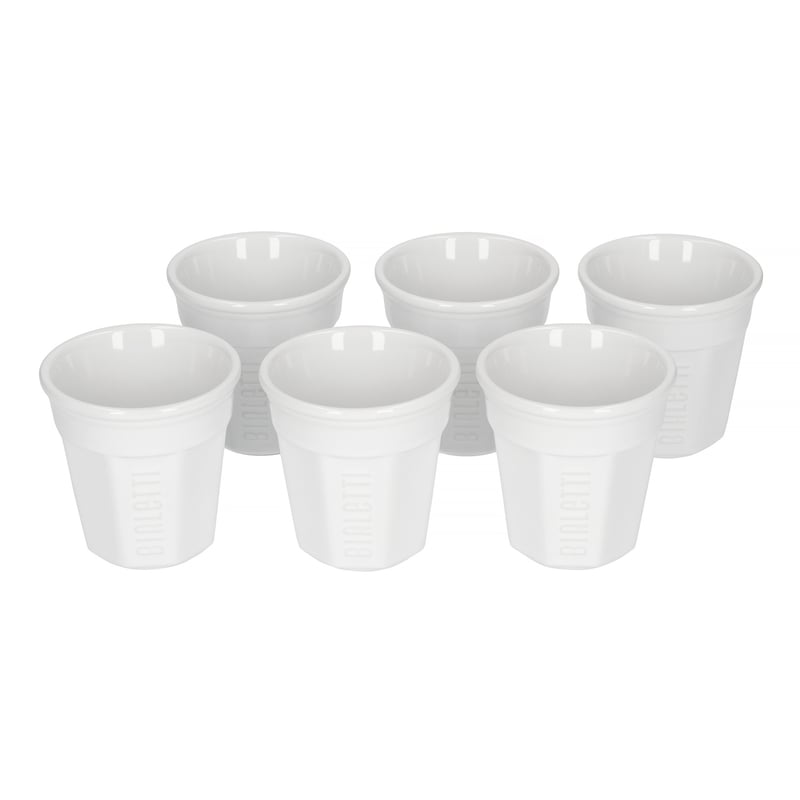 Bialetti Set Of 6 Octagonal White Cups - Coffee Bicchierini