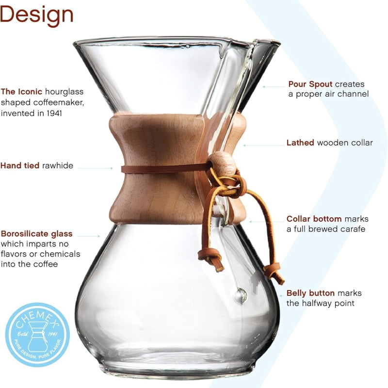 Chemex Classic Coffee Maker Brewer - 3-6 Cup