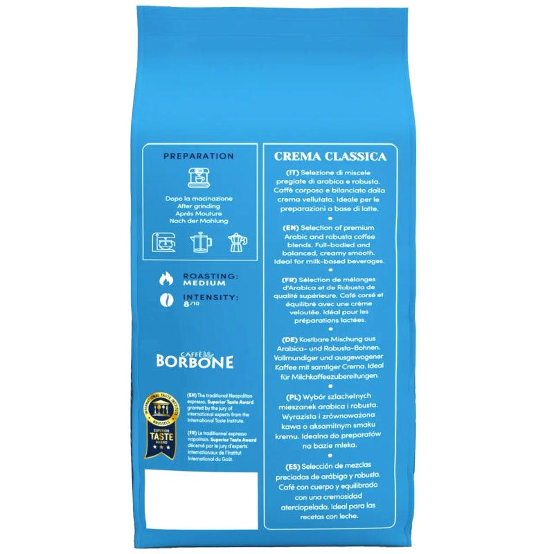 Caffe Borbone Crema Classica Blue - Whole Coffee Beans 1kg-4kg
