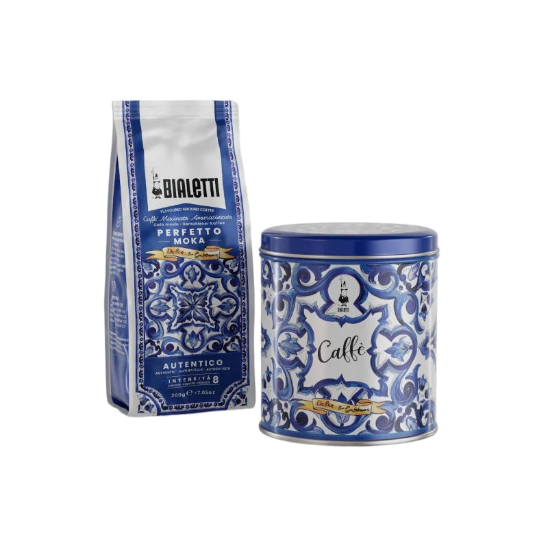 Bialetti Dolce & Gabbana Moka 3 Cup + Coffee Tin Gift Set - Blue Mediterranean