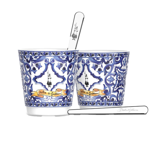 Bialetti Dolce & Gabbana Cups Set of 2 Blue Mediterranean + 2 Gold Stirrers