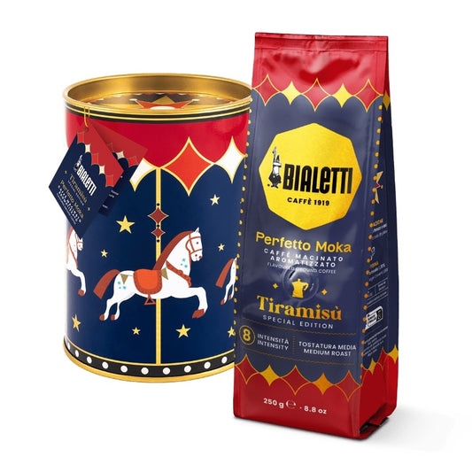 Bialetti Tiramisu Perfetto Moka Coffee 250g Ground + Magico Ricordo Gift Tin