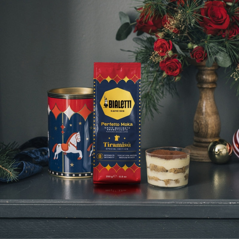 Bialetti Tiramisu Perfetto Moka Coffee 250g Ground + Magico Ricordo Gift Tin