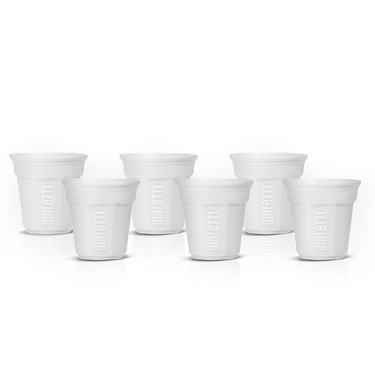 Bialetti Set Of 6 Octagonal White Cups - Coffee Bicchierini
