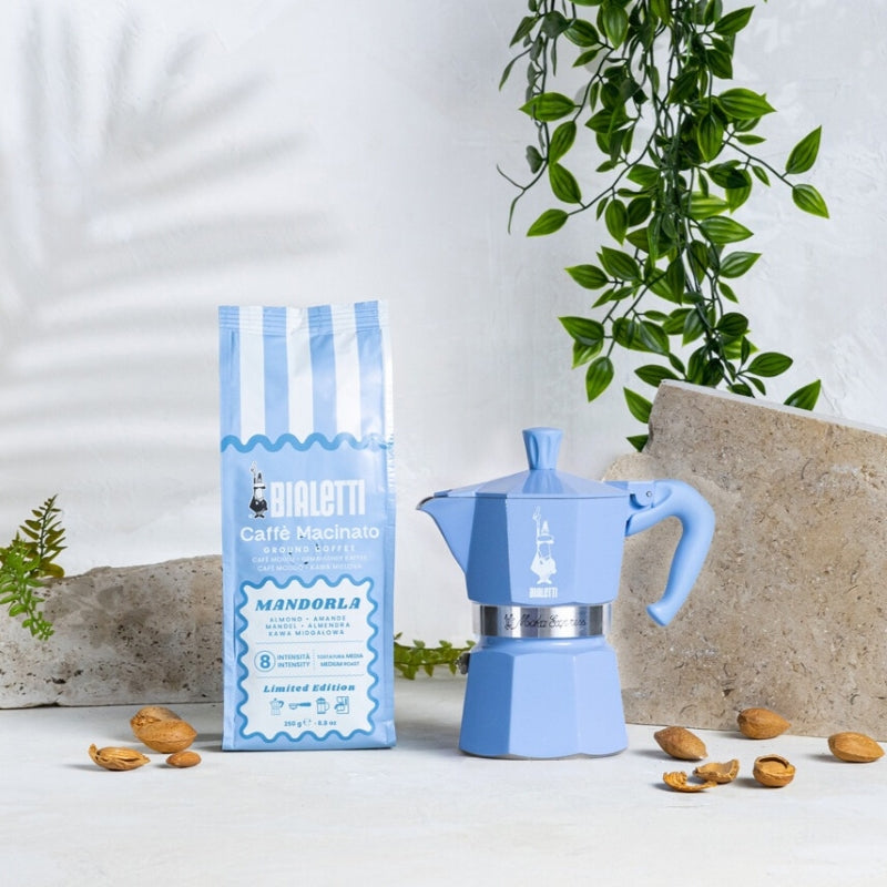 Bialetti Almond Coffee + Moka Express Blue 3 Cups Iced Coffee Gift Set
