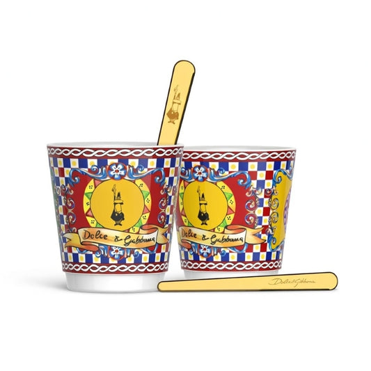 Bialetti Dolce & Gabbana Cups Set of 2 Red Caretto + 2 Gold Stirrers